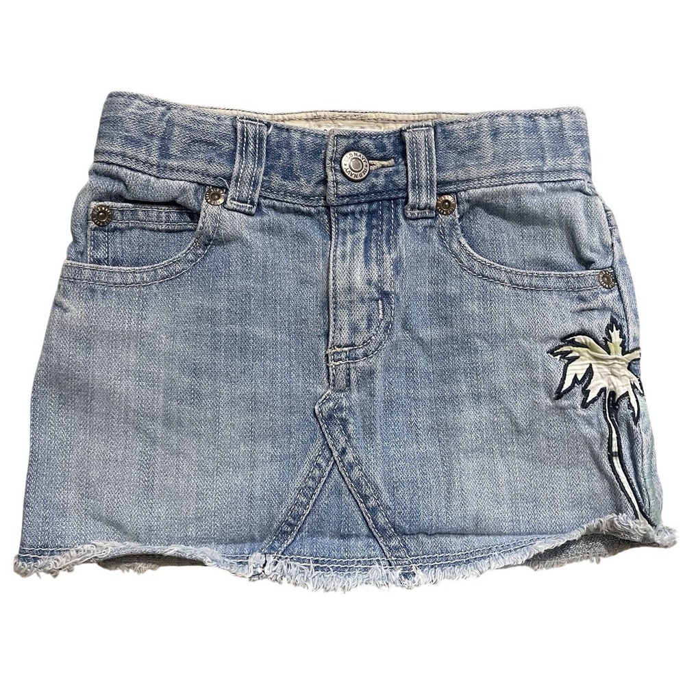VTG Y2K Old Navy Size 2T Girls Denim‎ Skirt Embroidered Palm Tree Tropical